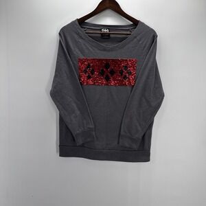 Batman Harley Quinn Gray Women's Sweatshirt Mad Love Diamonds Sequins Size‎ L